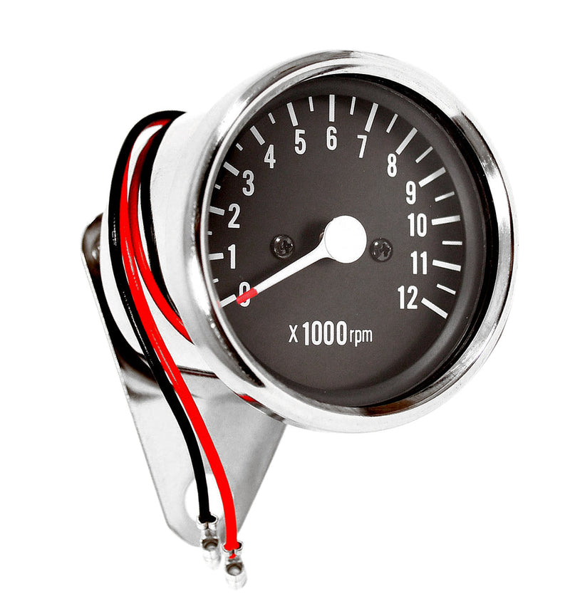 Deluxe Mini Custom Tachometer ~ Black Face Plate - XLmotorcycleparts