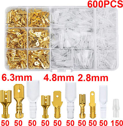 600Pc Flat Style Pin Connector Set with Covers in Plastic Storage Case - XLmotorcycleparts