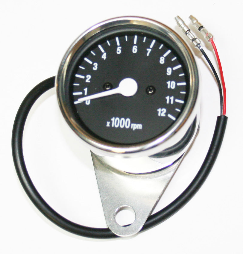 Deluxe Mini Custom Tachometer ~ Black Face Plate ~ 7:1 Ratio - XLmotorcycleparts