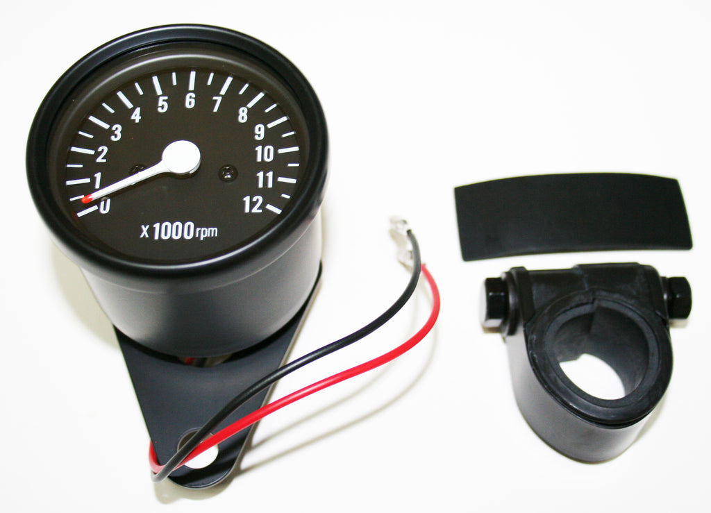 Mini Tachometer - All Black - w Bar Clamp ~ 5:1 Ratio - XLmotorcycleparts